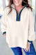 White Waffle Textured Contrast Polo Neck Zip up Jumper