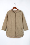 Khaki Quilted Snap Button Hooded Puffer Coat