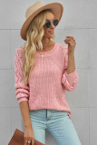 Pink Hollow-out Puffy Sleeve Knit Sweater