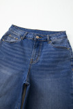 Navy Blue Raw Hem Unique Cuffs Straight High Rise Loose Jeans