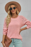 Pink Hollow-out Puffy Sleeve Knit Sweater