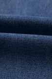 Navy Blue Raw Hem Unique Cuffs Straight High Rise Loose Jeans