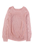 Pink Hollow-out Puffy Sleeve Knit Sweater