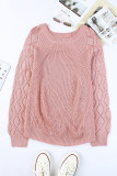 Pink Hollow-out Puffy Sleeve Knit Sweater