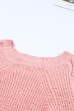 Pink Hollow-out Puffy Sleeve Knit Sweater