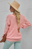 Pink Hollow-out Puffy Sleeve Knit Sweater