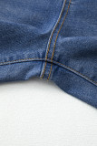 Navy Blue Raw Hem Unique Cuffs Straight High Rise Loose Jeans