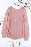 Pink Hollow-out Puffy Sleeve Knit Sweater
