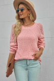 Pink Hollow-out Puffy Sleeve Knit Sweater
