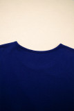 Navy Blue  Asymmetric Seam Detail Solid Color Long Sleeve Top