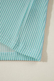 Light Blue Oversized Twist Ribbed Collared Henley Top with Roll up Sleeve