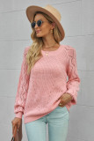 Pink Hollow-out Puffy Sleeve Knit Sweater