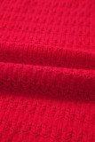 Fiery Red Trendy Pattern Knit Ribbed Cuffs Crew Neck Sweater