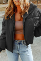 Black Zip Up Pocketed Puffer Jacket