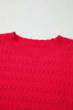 Fiery Red Trendy Pattern Knit Ribbed Cuffs Crew Neck Sweater