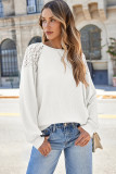 White Lace Long Sleeve Textured Pullover