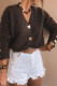 Chicory Coffee Heart Metal Button V Neck Cardigan Sweater
