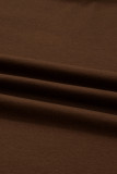 Dark Brown Varsity Striped Accent Contrast Crew Neck Long Sleeve T Shirt