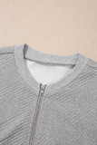 Medium Grey Trendy Textured Half Zip Loose Sweatshirt