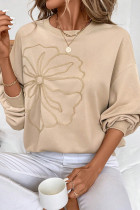 Parchment Embroidered Flower Pattern Drop Shoulder Sweatshirt