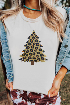 White Leopard Plush Christmas Tree Patched Graphic Tee