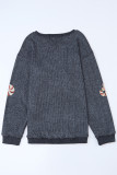 Gray Twisted Rib Christmas Santa Sequin Graphic Drop Shoulder Sweatshirt