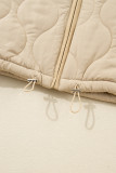 Pale Khaki Quilted Padded Casual Winter Jacket Vest w ith Fleece Lining