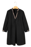 Black Contrast Trim V Neck Bracelet Sleeve Shift Mini Dress