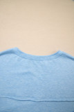 Myosotis Notched Neck Terry Raw Hem Long Sleeve Top