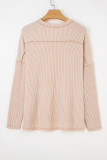 Parchment Sequin Christmas Tree Exposed Seam Drop Shoulder Ribbed Long Sleeve Top