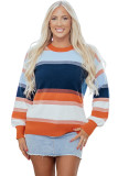 Dark Blue Color Block Round Neck Tunic Sweater
