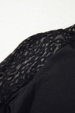 Black Leopard Mesh Patchwork Knit Long Sleeve Top
