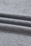 Gray Contrast Striped Trim V Neck Varsity Sweater