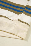 Khaki Stripe Crew Neck Drop Shoulder Pullover Sweatshirt
