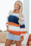 Dark Blue Color Block Round Neck Tunic Sweater
