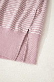 Purple Stripe Thumbhole Side Slits Drop Shoulder Loose Fit Hoodie