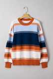 Dark Blue Color Block Round Neck Tunic Sweater