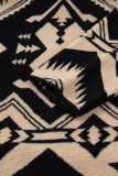 Black Plus Size Western Aztec Pattern Half Button Collared Plush Sweatshirt