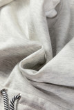 Light Grey Drawstring Waist Tunic Solid Sweatshirt
