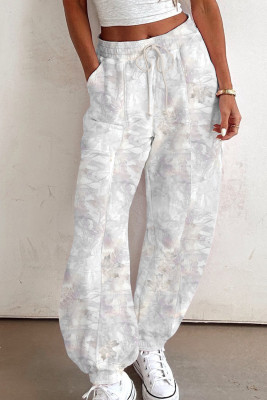 Beige Camo Print Baggy Drawstring Jogger Sweatpants