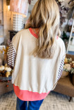 White Color Block Striped Patchwork Dolman Slit Sweatshirt