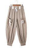 Brown Stripe Drawstring Cargo Jogger Pants with Pockets