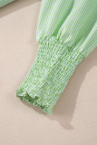 Grass Green Striped Shirred Cuff Buttoned Loose Fit Shirt