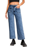 Sky Blue Chic Patch Pocket Straight Leg Loose Jeans