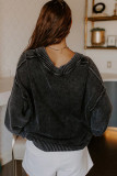 Black Mineral Wash V Neck Knit Exposed Seam Drop Shoulder Loose Sweater