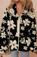 Black Floral Print Buttoned Stand Collar Fleece Jacket