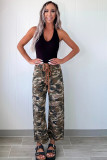 Green Camouflage Print Splashed Distressed Loose Denim Pants