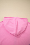 Sachet Pink Solid Color Ribbed Zip Up Drawstring Hooded Jacket