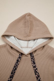 Dark Khaki Thermal Textured Leopard Drawstring Baggy Hoodie