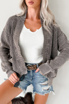Dark Brown Mineral Wash Exposed Seam Patchwork Knit Open Sweater Cardigan